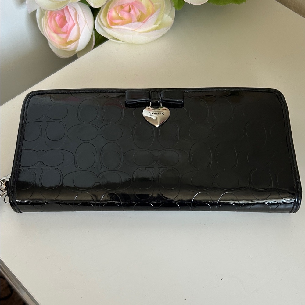 Coach Black Embossed Heart Clasp Wallet